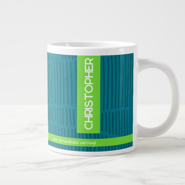 Green Modern Personalised Name Large Coffee Mug (Right)