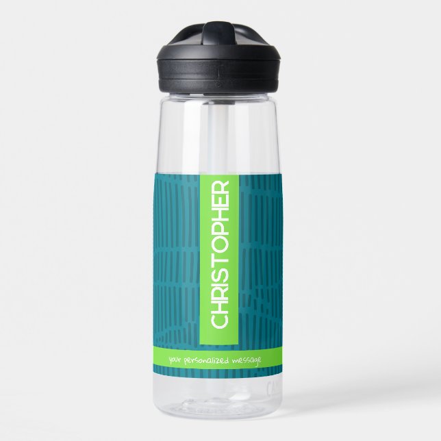 Green Modern Personalised Name Water Bottle (Front)