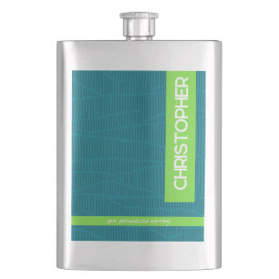 Green Modern Personalized Name Hip Flask