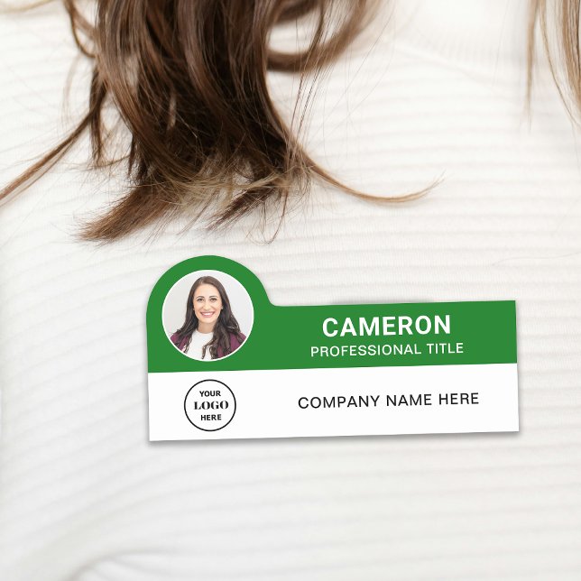 Green Modern Photo Company Logo Employee Name Tag (Creator Uploaded)