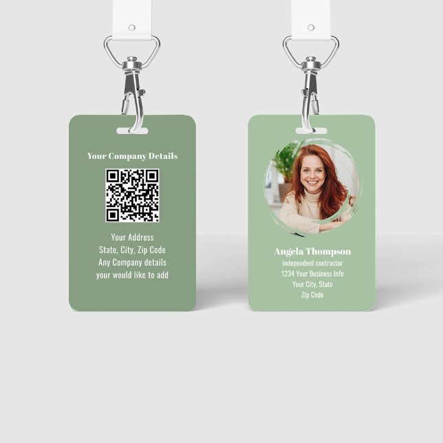 Green Modern Photo QR Code Employee ID Badge (Green business ID Badge with photo template and QR code.)