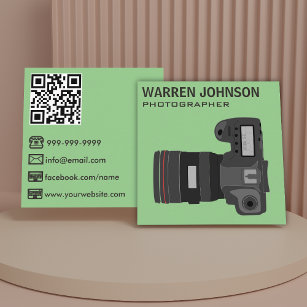 Green Modern Photographer QR Code Square Business Card