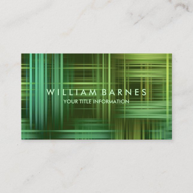 Green Modern Plaid Business Card (Front)