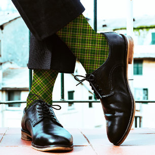   Green Modern Plaid Pattern Tartan Chequered Cool Socks