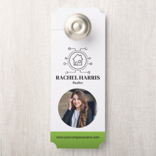 Green Modern Real Estate Agent Photo Door Hanger