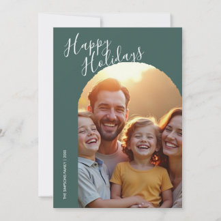 Green Modern Script Happy Holidays Arch 2 Photo Ho Holiday Card