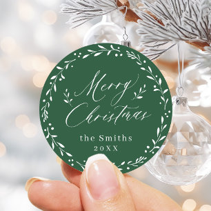 Green Modern script Merry Christmas Holiday Gift Classic Round Sticker