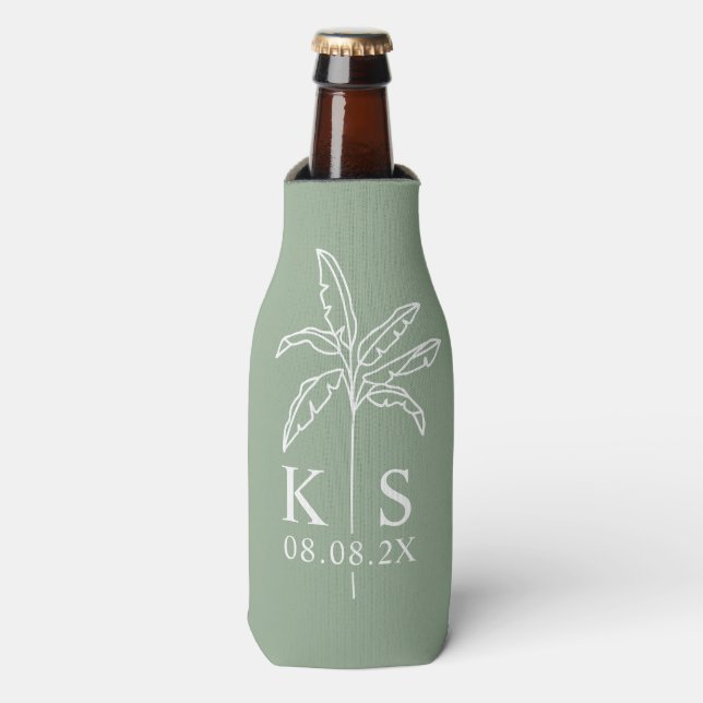 Green Modern Script Personalised Groomsmen  Bottle Cooler (Bottle Front)