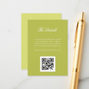 Green Modern Script QR Code Simple Wedding Details Enclosure Card