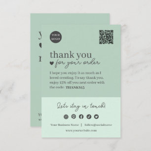 Green Modern Script, Thank You Candle Business  Enclosure Card
