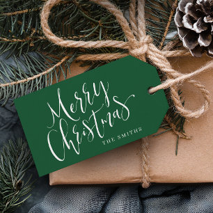 Green Modern Simple Calligraphy Merry Christmas Gift Tags