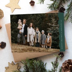 Green Modern Simple Wavy Two Photo Christmas  Holiday Card