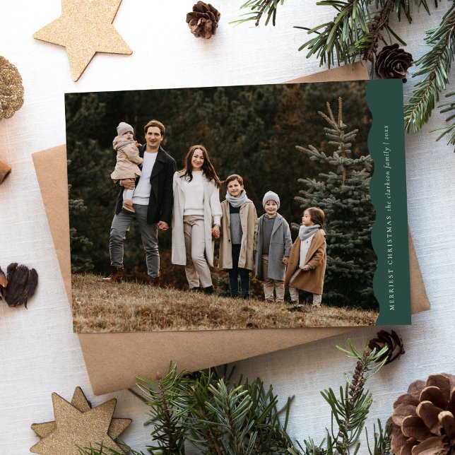 Green Modern Simple Wavy Two Photo Christmas  Holiday Card (Creator Uploaded)