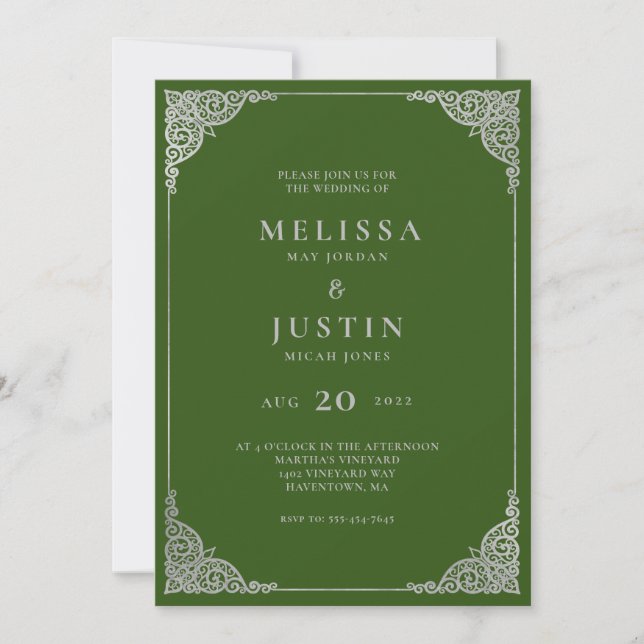 Green Modern Simplistic Wedding Invitation (Front)