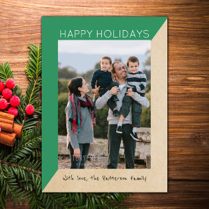 Green Modern Slant Holiday Photo Flat Card