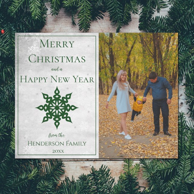 Green Modern Snowflake Photo Holiday Card (Green Modern Snowflake Photo Holiday Card)