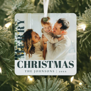 Green Modern Stylish Merry Christmas Family Photo Metal Tree Decoration