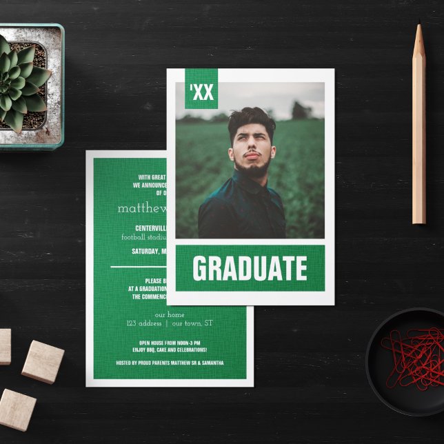 Green Modern Textured Photo Graduation Invitation (Creator Uploaded)