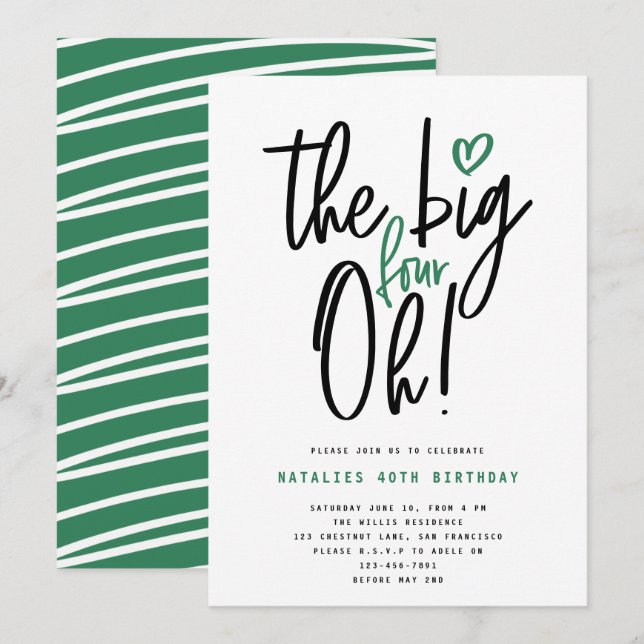 Green modern typography 40th birthday party (Front/Back)