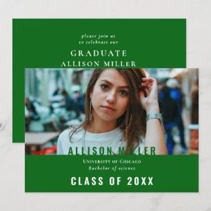 Green Modern Typography Photo Graduation Party Invitation