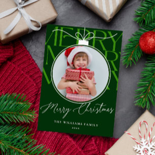 GREEN MODERN TYPOGRAPHY PHOTO ORNAMENT  HOLIDAY CARD