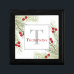 Green Modern Watercolor Holiday Monogram Gift Box<br><div class="desc">With painted light green winter pine along with red berries and a little grey sprig,  this simple minimalist design is great for those who like the simplicity and elegant holiday greenery. This design is editable. A wonderful way to wish Christmas and Holiday greetings and Cheer.</div>