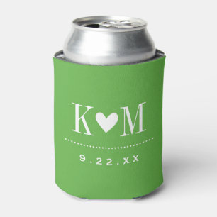 Green Modern Wedding Monogram Can Cooler