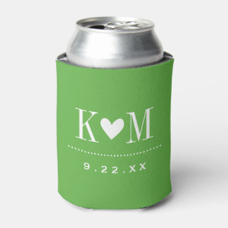 Green Modern Wedding Monogram Can Cooler