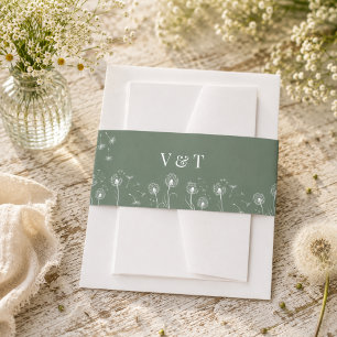 Green Modern Wildflower Wedding Invitation Belly Band