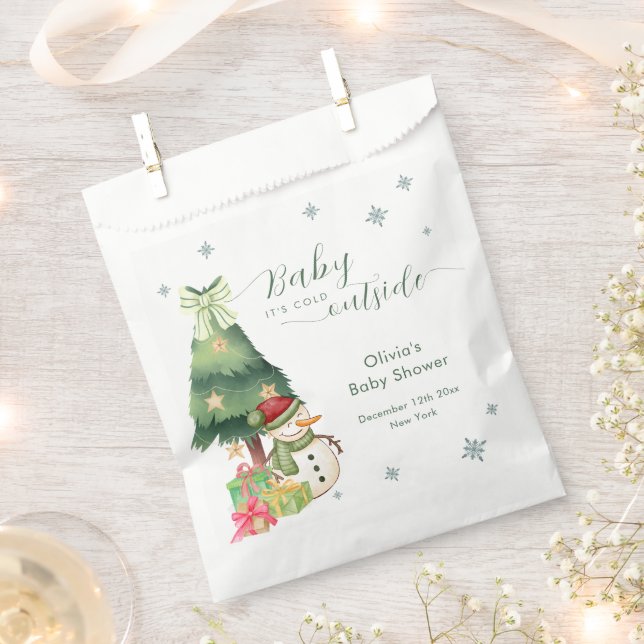 Green Modern Winter Snowman Baby Shower Favour Bags (Clipped)