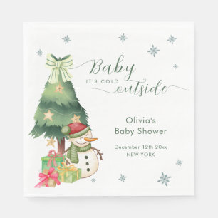 Green Modern Winter Snowman Baby Shower Napkin