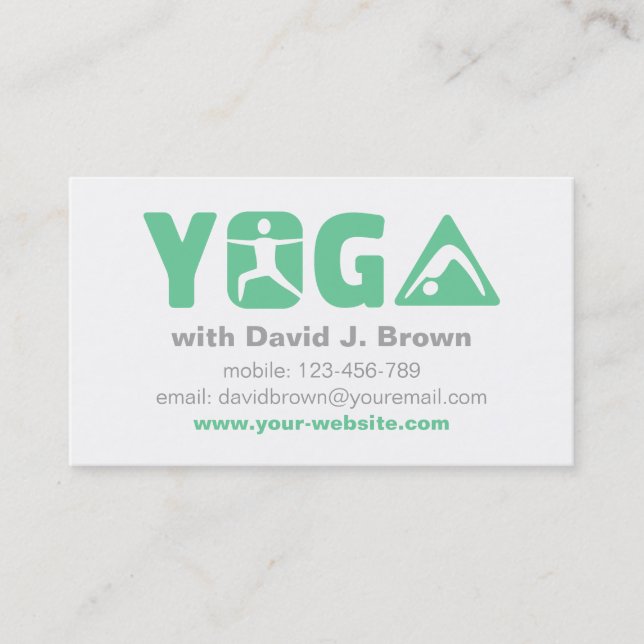 Green Modern Yoga Business Cards (Front)