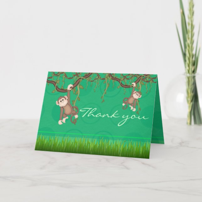 Green Monkey Fun Thank You Card (Front)