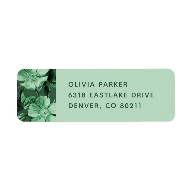 Green Monochromatic Blooms Floral Mailing Label (Front)