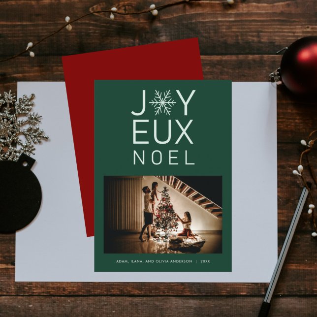 Green Monochrome Joyeux Noel Modern Holiday Card (Creator Uploaded)