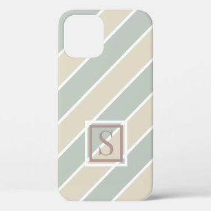 Green Monogram Abstract Modern Tan iPhone 12 Pro Case