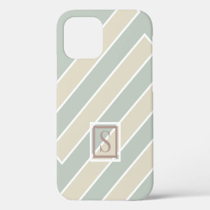 Green Monogram Abstract Modern Tan iPhone 12 Pro Case