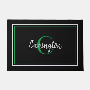 Green Monogram and Family Name New Home Black Doormat