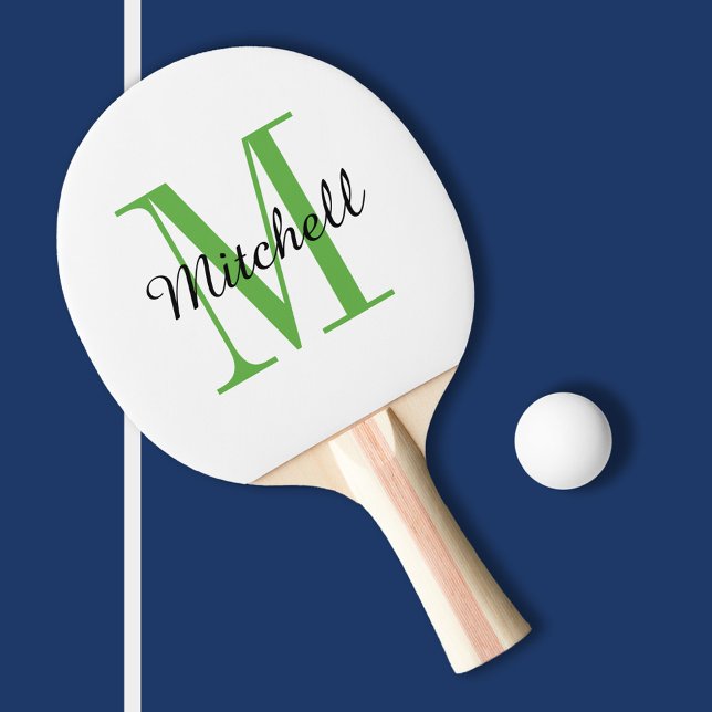Green Monogram and Name Personalised Ping Pong Paddle (Creator Uploaded)