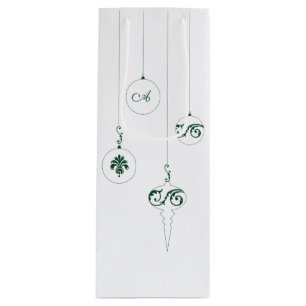 Green Monogram Bauble Christmas Ornaments Wine Gift Bag