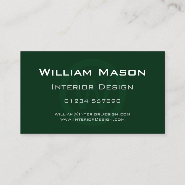 Green Monogram Circle - Professional Business Card (Front)