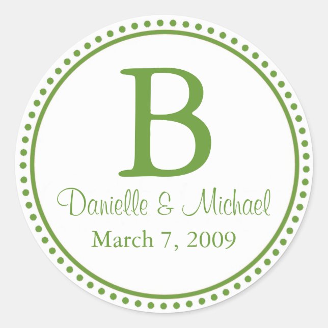 Green Monogram Classic Round Sticker (Front)