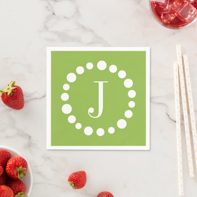 Green Monogram Customise J Initial Paper Napkins (Insitu)