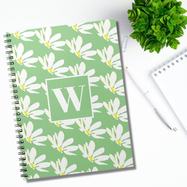 Green Monogram Floral Daisy Spiral Photo Notebook (Creator Uploaded)