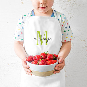 Green Monogram Initial and Name Personalised Kids Apron