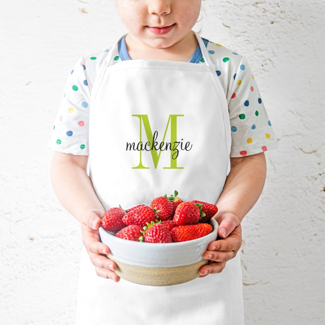 Green Monogram Initial and Name Personalised Kids Apron (Creator Uploaded)