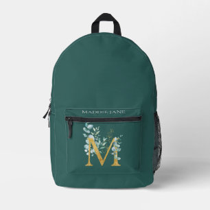 Green Monogram M Name  Printed Backpack