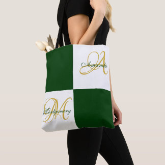 Green Monogram Modern Stylish Elegant Initial Tote Bag