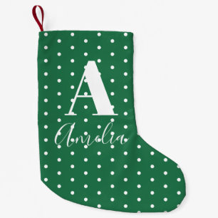 Green Monogram Name Polka Dots Double Sided Small Christmas Stocking