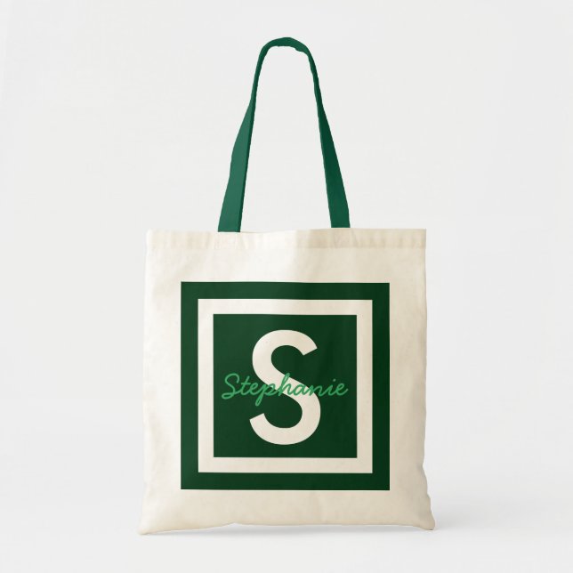 Green Monogram Personalised Tote Bag (Front)